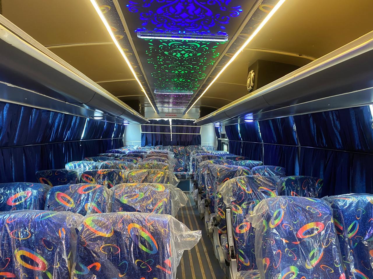 entro Bus - Interior view of modern Mercedes coaches with seating